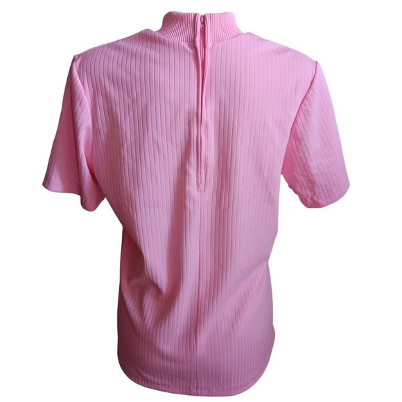 1OF1 Women's Large Vintage T-shirt Pink Ribbed Mock Neck Zip Closure 1970's - Picture 3 of 6